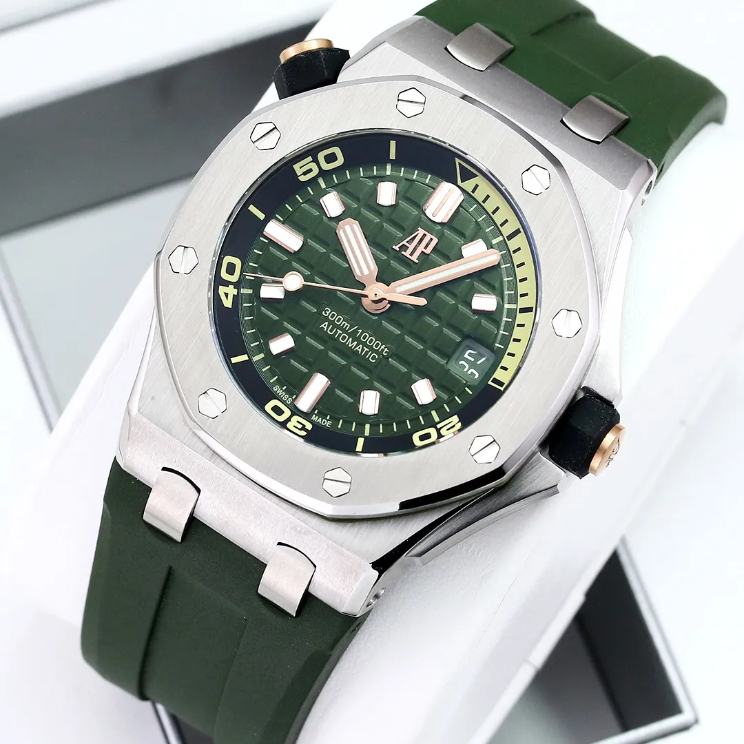 Produced by GW to create a classic-Audemars Piguet 15720 King of Diving! 4302 integrated movement, creating the strongest replica both internally and externally. 1. The case is polished multiple times to match the edges and corners and the material feels consistent; 2. The strongest movement plywood is polished, using the V2 version of the gold automatic support color; 3. The most user-friendly removable headband buffer area to ensure that it matches the original design; 4. The most three-dimensional and neat "biscuit texture" on the disk is guaranteed to be exactly the same as the original: 5. The most durable luminous light and the most aligned internal scales. 6. The original and consistent assembly structure is used to achieve uniformity in every detail! 7. The closest to the original pointer, with sharp and neat cut surfaces without burrs; 8. The closest to the original calendar magnifying glass, the most transparent on the market; 9. The strongest sapphire mirror, transparent to the senses, and coated with anti-vertigo anti-reflection coating; The most important movement: CAL.4302 movement, stable function, 41 hours of power reserve consistent with the original, and the same appearance! The king of diving, the GW king is back!