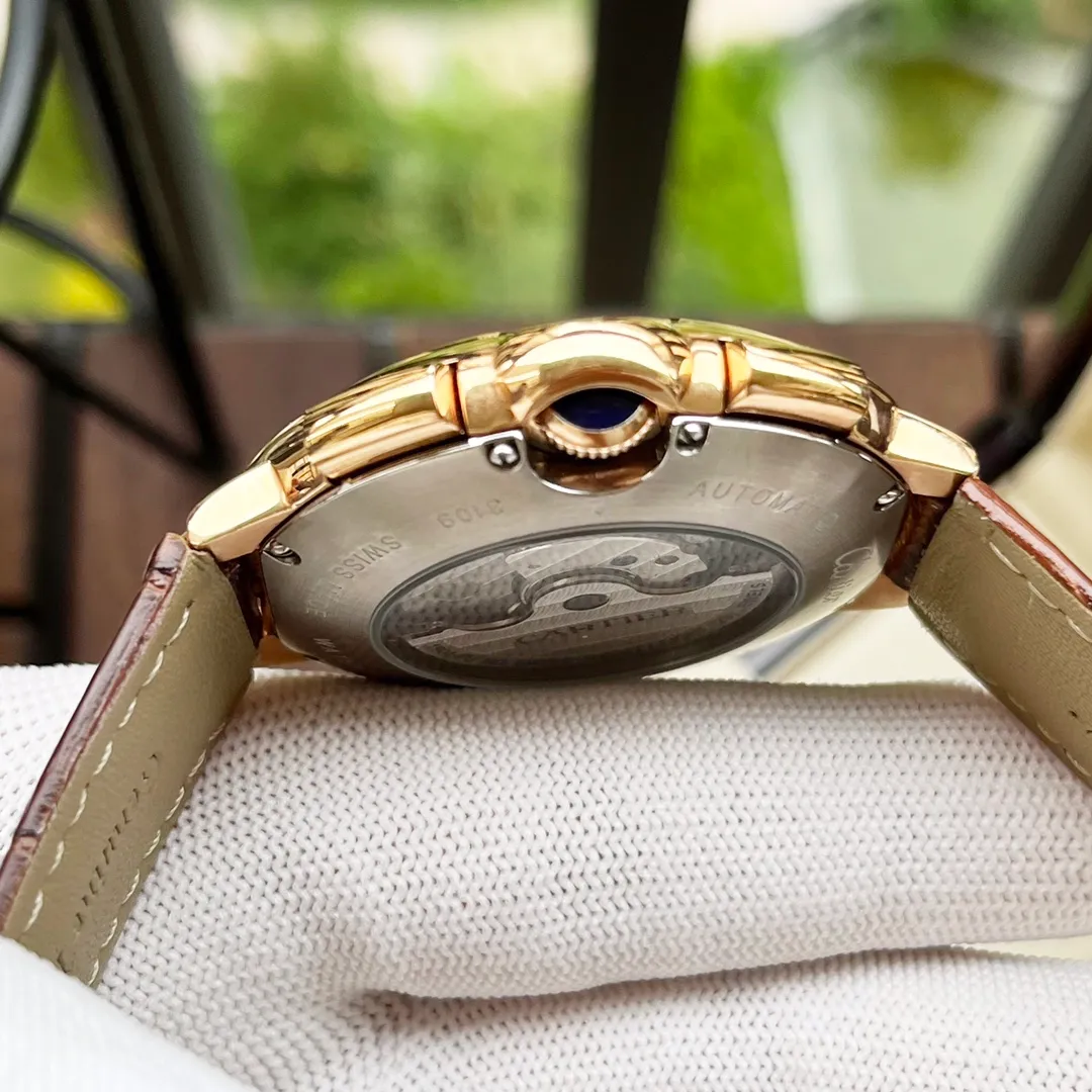 【High-end replica】💰1500! Cartier Men's Watch Fully Automatic Mechanical Movement Mineral Strengthened Glass 316L Stainless Steel Case Leather Strap Fashionable and Casual Business Necessary Size: Diameter 44mm Thickness 12mm