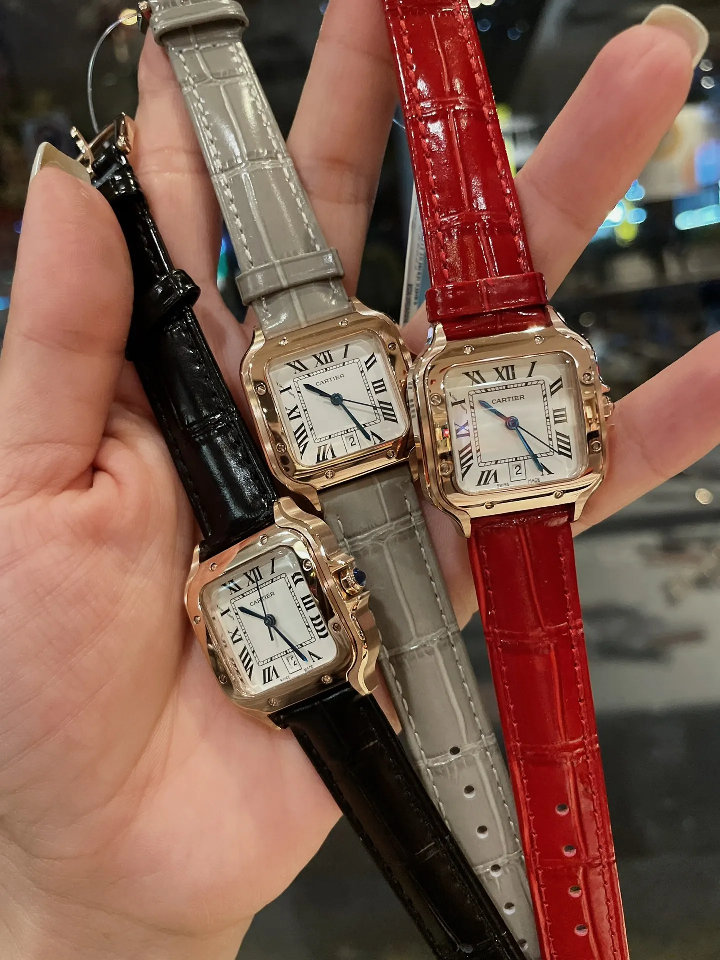 【Foreign trade import】💰960! Cartier Santos case, stainless steel dial, steel blue classic Roman numeral hands, imported movement, spinel sapphire crown, imported calfskin, size: 28mm