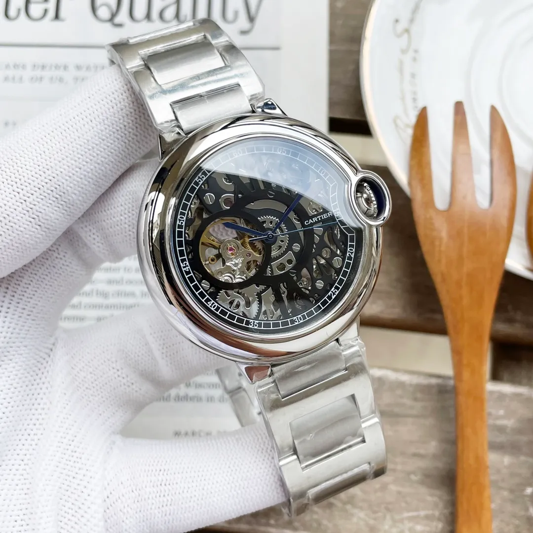 【High-end replica】💰1500! Cartier - CARTIER blue balloon hollow watch series, fully automatic men's mechanical bowl watch (the hollow movement design is more handsome) 316 stainless steel case sword-shaped hands, super mineral glass mirror, belt steel strap selection, imported Italian cowhide, table diameter 44/12mm, upgraded version 100 meters deep waterproof