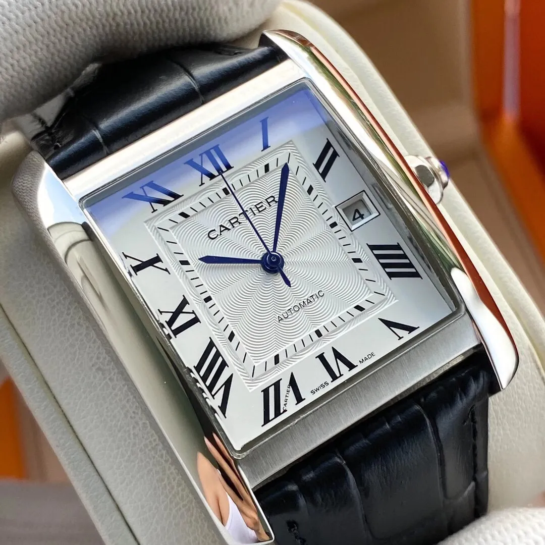 【Foreign trade import】💰1200! CARTIER TANK MC watch: Mechanically simple and elegant watch, stainless steel case, stainless steel multi-faceted crown, decorated with a multi-faceted synthetic spinel, simple and elegant square dial, sword-shaped hands, see-through checkered mechanical movement, elegant streamlined shell, retro luxury, adding a sparkling artistic sense to the watch! 🔥Top quality products with constant quality🔥