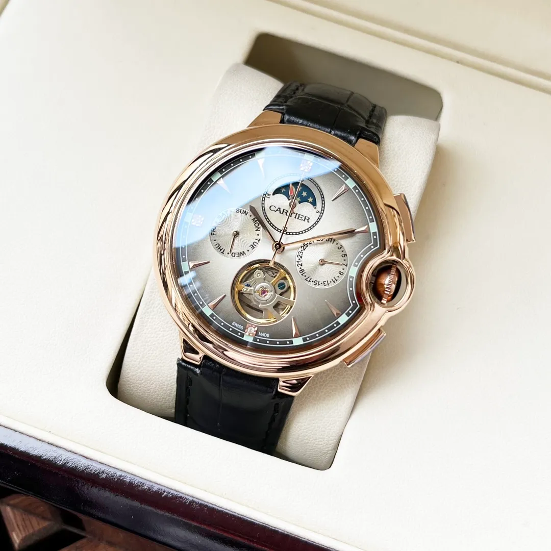 【Customized all-in-one machine】💰1720! Cartier - Cartier men's watch, fully automatic imported 9015 all-in-one mechanical movement, sapphire mirror, 316L stainless steel case, genuine calfskin strap, fashionable and casual, business essentials, size: diameter 44mm, thickness 12mm