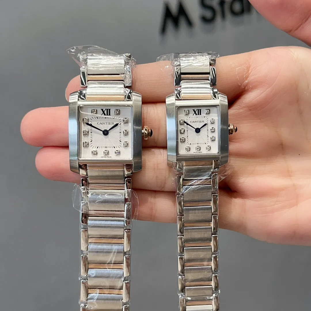 【High-end replica】💰1160! Cartier French Tank Series TankFrancaise, Swiss quartz movement, 316L stainless steel case bracelet, tempered crystal mirror, gemstone bead crown, medium size: width 27mm, length 32mm, small size: width 21.2mm, length 25.7mm
