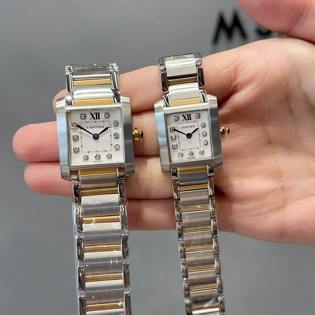 【High-end replica】💰1160! Cartier French Tank Series TankFrancaise, Swiss quartz movement, 316L stainless steel case bracelet, tempered crystal mirror, gemstone bead crown, medium size: width 27mm, length 32mm, small size: width 21.2mm, length 25.7mm