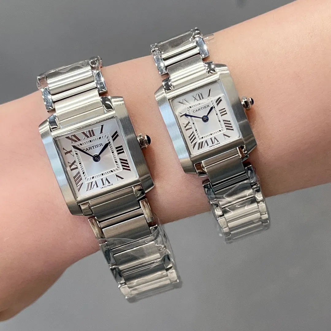 【High-end replica】💰1160! Cartier French Tank Series TankFrancaise, Swiss quartz movement, 316L stainless steel case bracelet, tempered crystal mirror, gemstone bead crown, medium size: width 27mm, length 32mm, small size: width 21.2mm, length 25.7mm