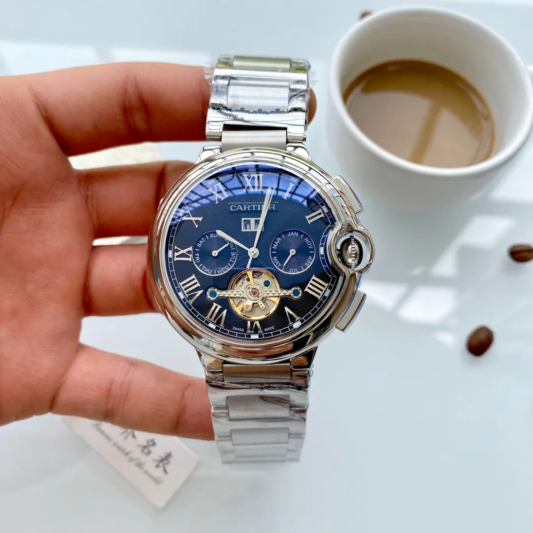 【Foreign trade import】💰1680! Cartier (Exquisite quality, outstanding debut) 🎉🎉 [Type]: Boutique men's watch (top-level) exquisite [Strap]: Made of genuine cowhide leather strap (durable) [Movement]: Top-level mechanical movement (stable) [Material]: Mineral super strong mirror (higher definition) Exquisite quality and generous style, excellent temperament, wise and exclusive [Size]: 43mm diameter, 12mm thick, hot sale! Welcome to reprint!