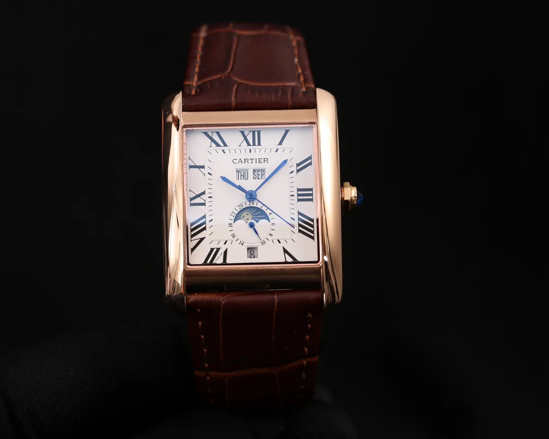 【Foreign Trade Import】💰1520! 2021 hot tank series, classic style, Chinese size! Brand: Cartier🎈Hot-selling model🎈🔥Unique and charming perpetual calendar🏆🏆 Type: Fine men's watch (exquisite workmanship) Strap: Genuine cowhide strap (very comfortable) Movement: Multi-functional fully automatic mechanical movement of the old Shanghai factory🔥🔥 (very stable) Quality assurance🎈🎈very stable🎈🎈Swiss flower washing process🎈🎈 Mirror surface: mineral-strengthened glass Highly transparent Really moving Classic and timeless Excellent quality High cost performance🔥🔥 Size: 41m in diameter and 12mm thick Hot on the market! Welcome to reprint!