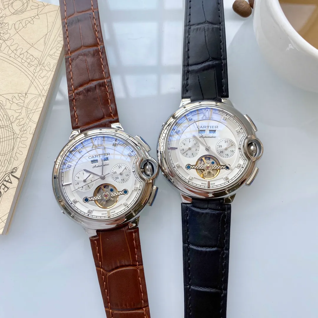 【Foreign Trade Import】💰1720! Cartier (Exquisite quality, outstanding debut) 🎉🎉 [Type]: Boutique men's watch (top-level) exquisite quality [Strap]: Made of genuine cowhide leather strap (durable) [Movement]: Top-level mechanical movement (stable) [Material]: Mineral super strong mirror (higher definition) Exquisite quality Generous style Excellent temperament Wisdom and exclusivity [Size]: 43mm diameter and 12mm thick Hot sale on the market! Welcome to reprint!