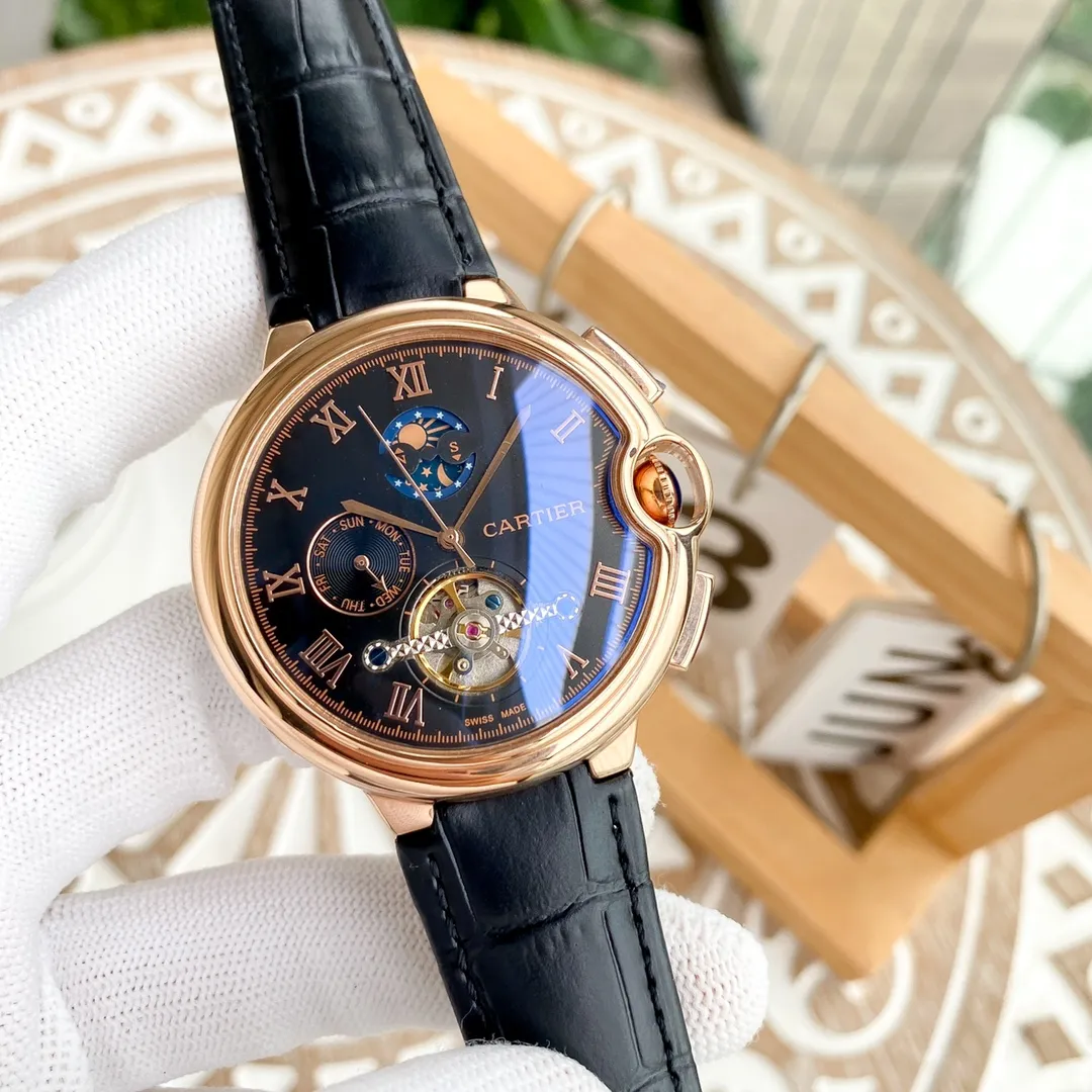 【Foreign trade import】💰1560! Cartier-Cartier ‼ ️Exquisite men's watches, noble and gentlemanly, excellent quality, hot selling all over the city. Using fully automatic mechanical movement, top-grade 316 stainless steel case, imported calfskin strap, mineral super mirror, size 46*13🔥Top quality products are constantly produced🔥