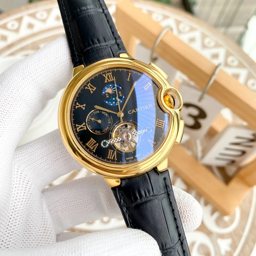 【Foreign trade import】💰1560! Cartier-Cartier ‼ ️Exquisite men's watches, noble and gentlemanly, excellent quality, hot selling all over the city. Using fully automatic mechanical movement, top-grade 316 stainless steel case, imported calfskin strap, mineral super mirror, size 46*13🔥Top quality products are constantly produced🔥
