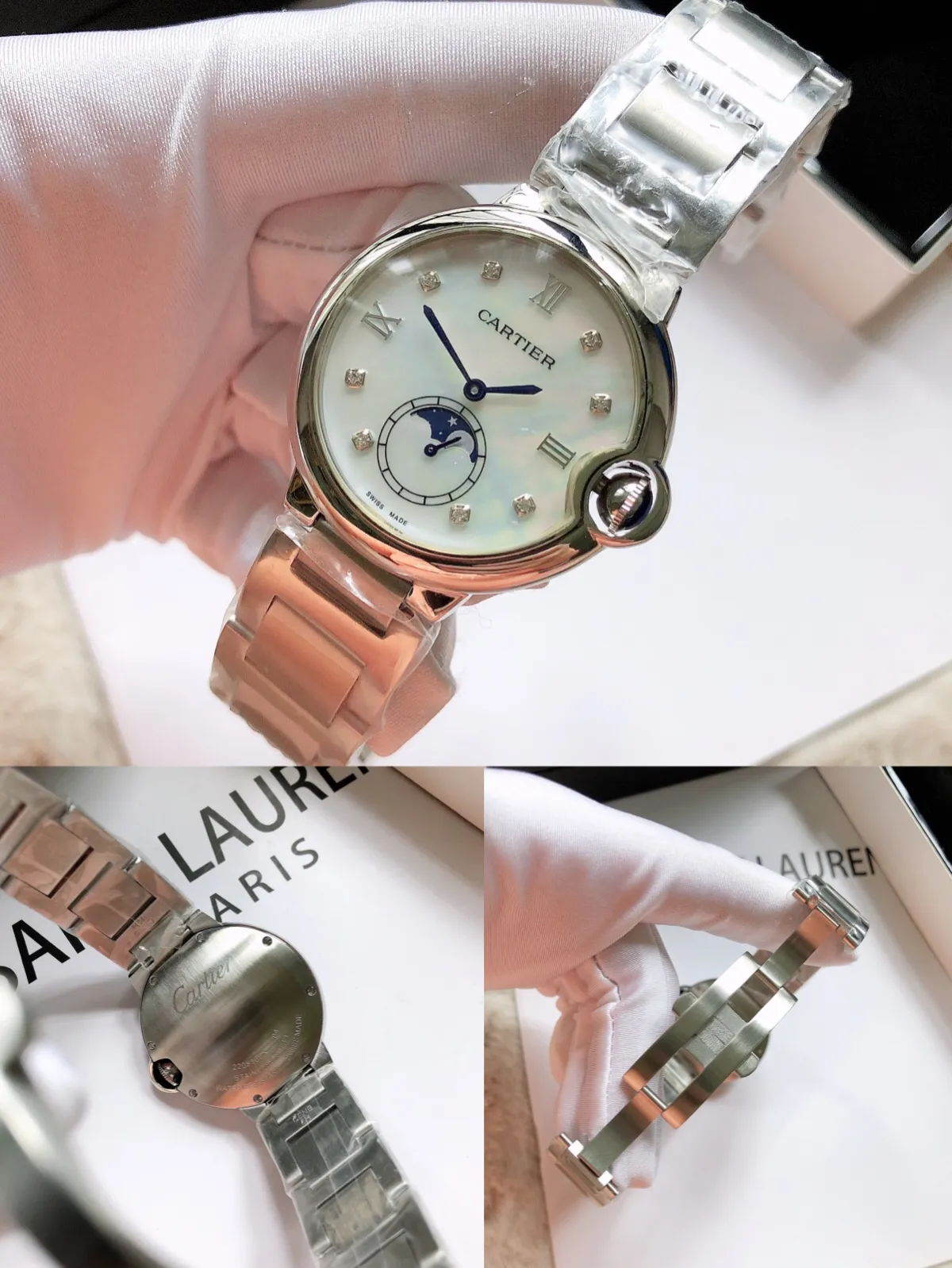 【Foreign trade import】💰1160! Cartier women's blue balloon luxury full diamond series, quartz watches shipped in the same color [color], large frame display of sun, moon and stars, starry sky running, time flowing, special process cutting square diamonds, inlaid ring mouth, personality, perfect, equipped with Swiss original imported quartz movement, accurate travel time, imported original full diamond inlaid stones, Cartier original snap buckle, diameter 36mm, thickness 8mm