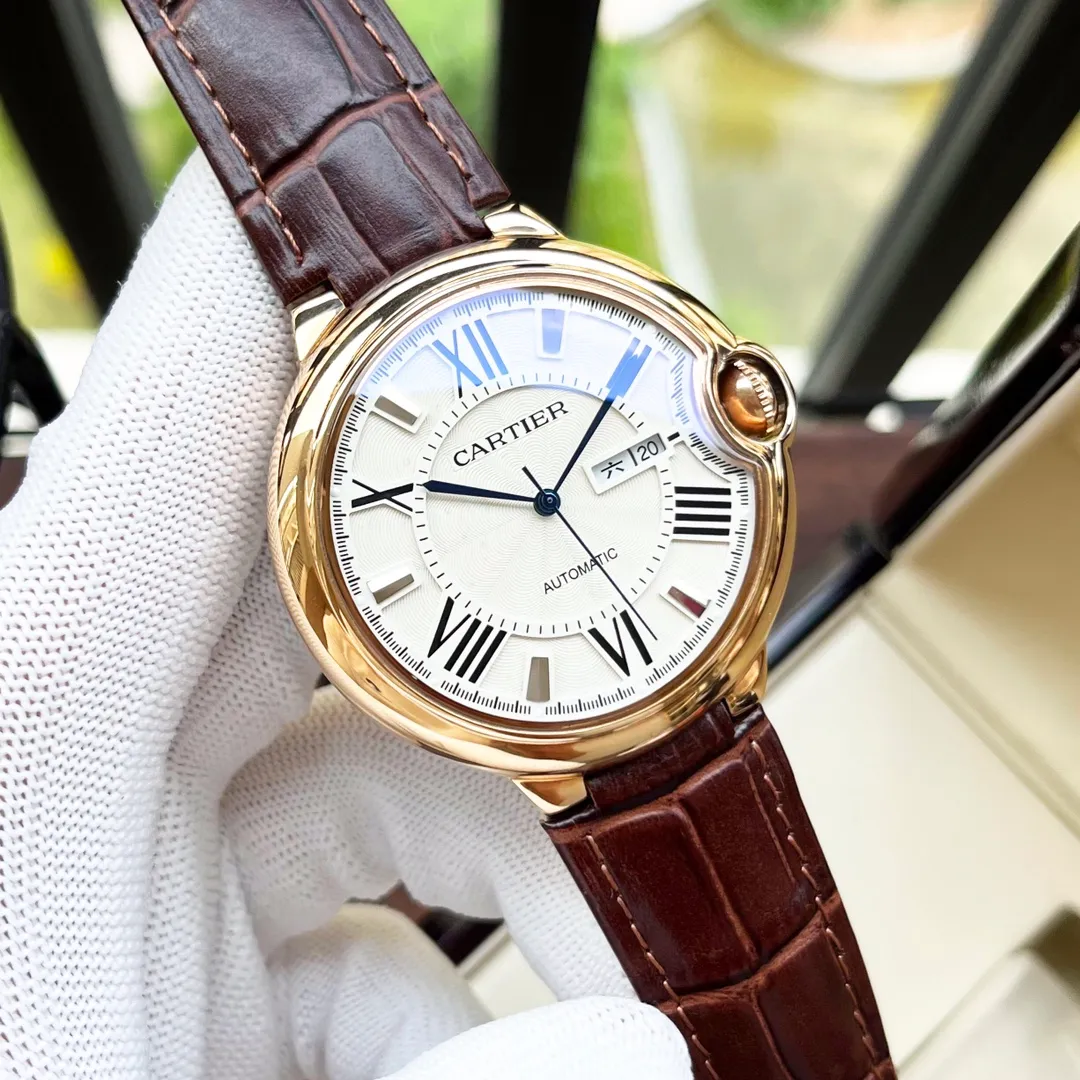 【High-end replica】💰1440! Cartier Men's Watch Fully Automatic Mechanical Movement Mineral Strengthened Glass 316L Stainless Steel Case Leather Strap New Style Business Casual Size: Diameter 44mm Thickness 12mm