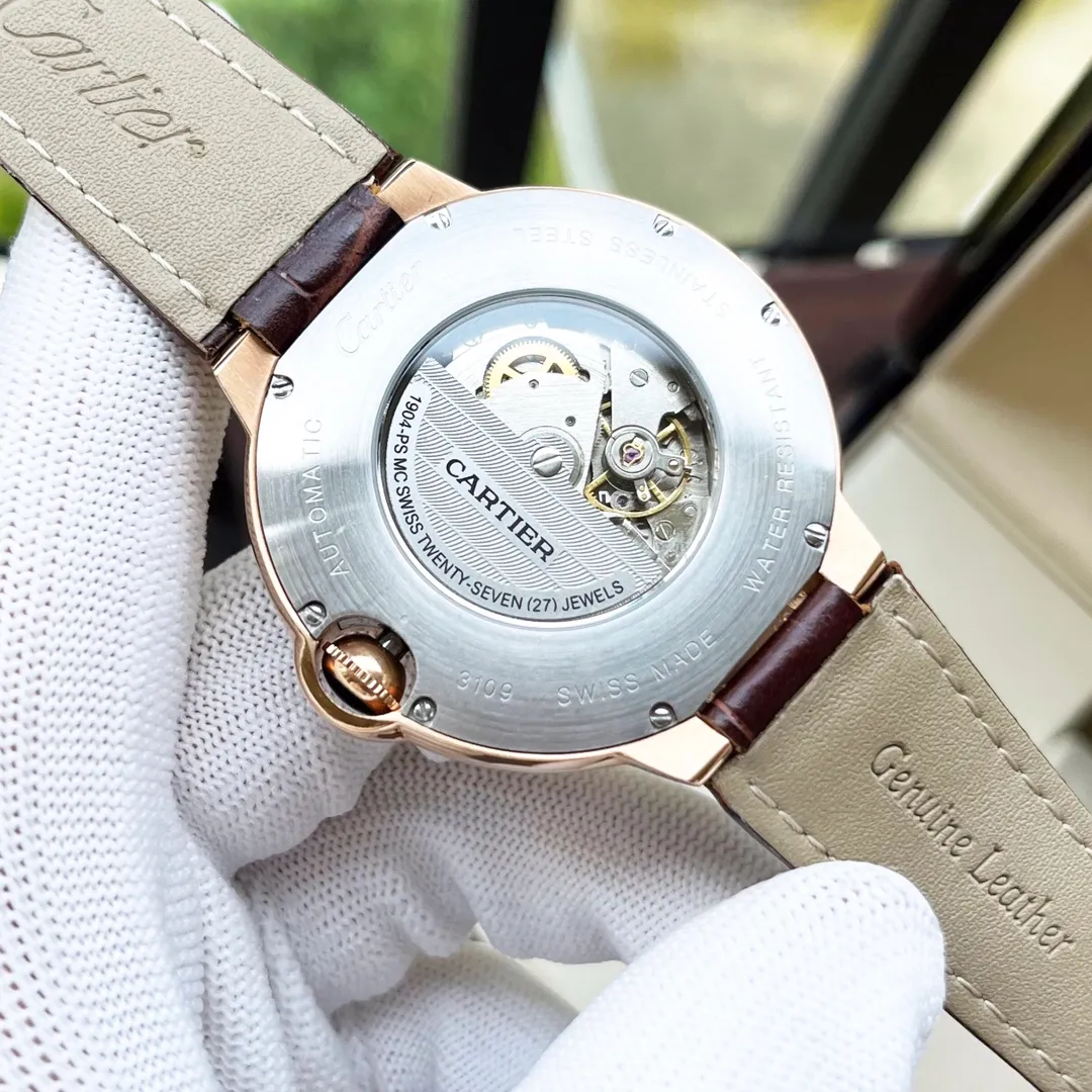 【High-end replica】💰1440! Cartier Men's Watch Fully Automatic Mechanical Movement Mineral Strengthened Glass 316L Stainless Steel Case Leather Strap New Style Business Casual Size: Diameter 44mm Thickness 12mm