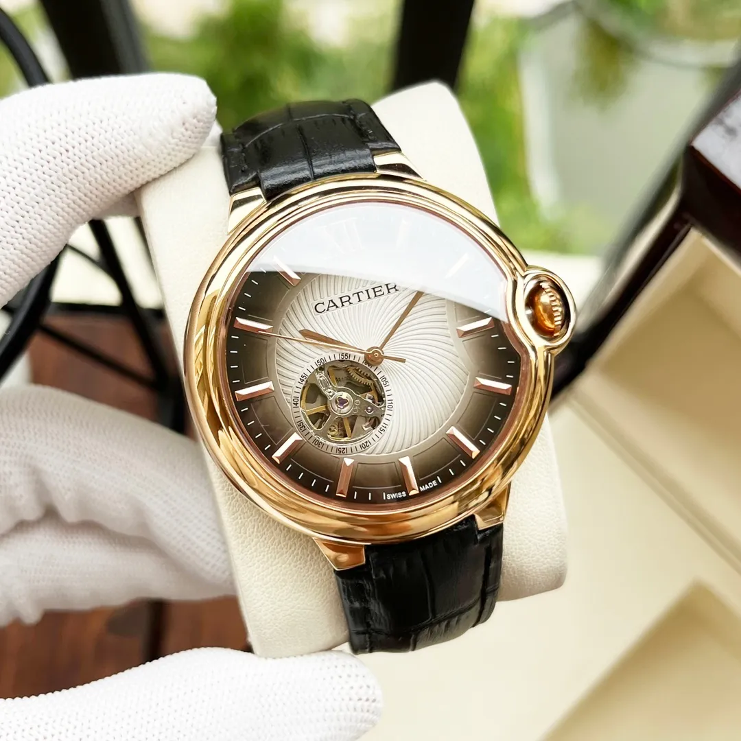 【High-end replica】💰1520! Cartier men's watch, imported fully automatic 9015 mechanical movement, sapphire mirror, 316L stainless steel case, leather strap, fashionable and casual, business essentials, size: diameter 44mm, thickness 12mm