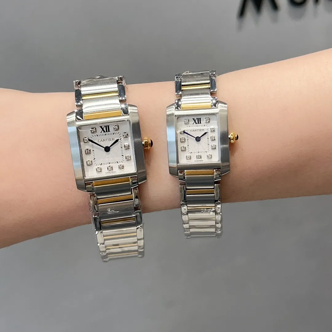 【High-end replica】💰1160! Cartier French Tank Series TankFrancaise, Swiss quartz movement, 316L stainless steel case bracelet, tempered crystal mirror, gemstone bead crown, medium size: width 27mm, length 32mm, small size: width 21.2mm, length 25.7mm