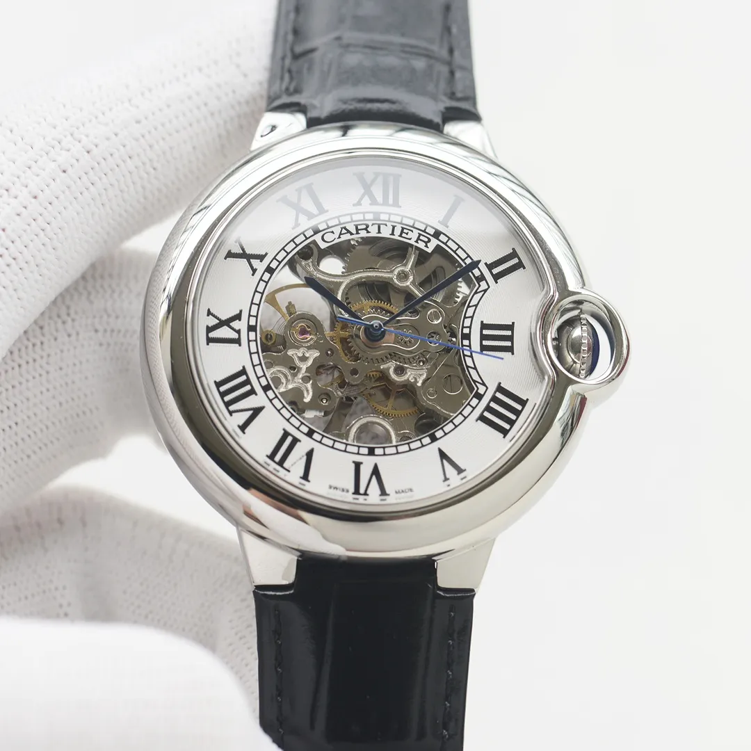 【High-end replica】💰1520! Cartier-CARTIER (upgraded version with a depth of 200 meters waterproof) new blue balloon men's mechanical bowl watch adopts imported fully automatic mechanical movement (the hollow movement design is more handsome) (316 stainless steel case 4-piece set) super mineral glass mirror, sword-shaped pointer, steel belt original snap buckle, imported Italian cowhide, table diameter 44/12mm