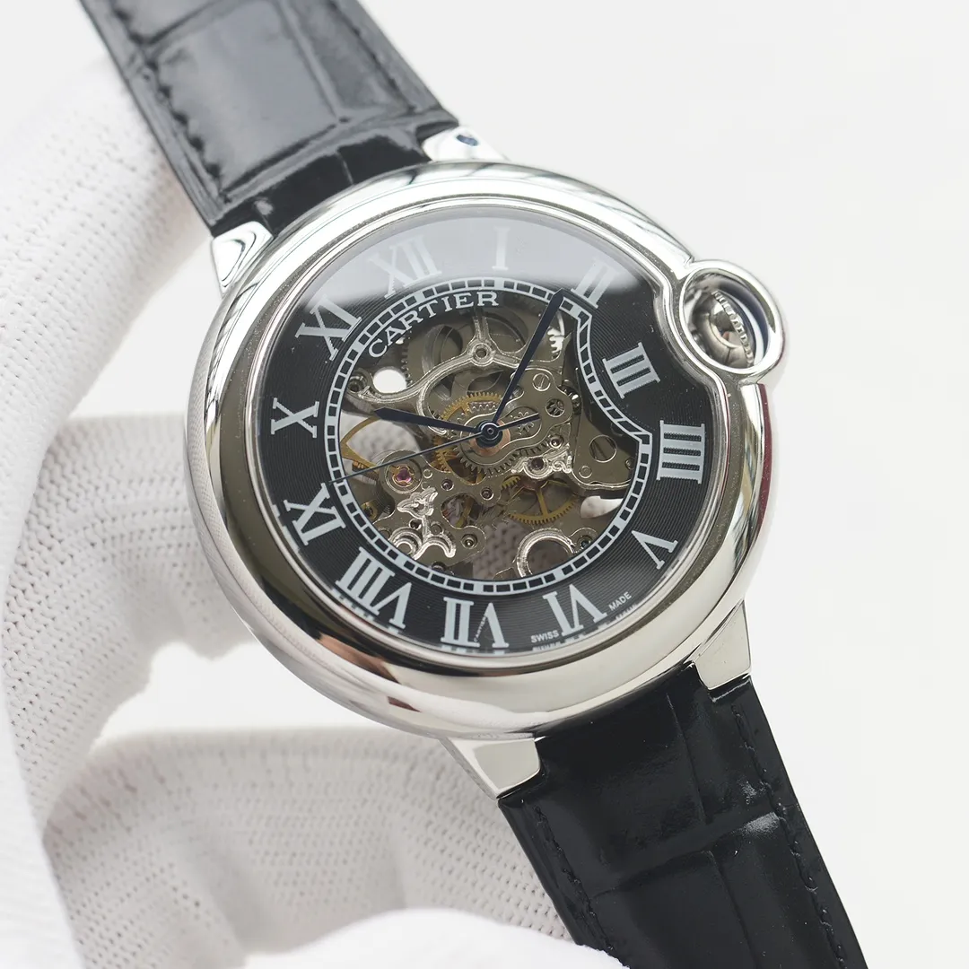 【High-end replica】💰1520! Cartier-CARTIER (upgraded version with a depth of 200 meters waterproof) new blue balloon men's mechanical bowl watch adopts imported fully automatic mechanical movement (the hollow movement design is more handsome) (316 stainless steel case 4-piece set) super mineral glass mirror, sword-shaped pointer, steel belt original snap buckle, imported Italian cowhide, table diameter 44/12mm
