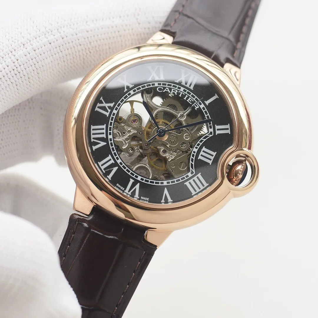 【High-end replica】💰1520! Cartier-CARTIER (upgraded version with a depth of 200 meters waterproof) new blue balloon men's mechanical bowl watch adopts imported fully automatic mechanical movement (the hollow movement design is more handsome) (316 stainless steel case 4-piece set) super mineral glass mirror, sword-shaped pointer, steel belt original snap buckle, imported Italian cowhide, table diameter 44/12mm