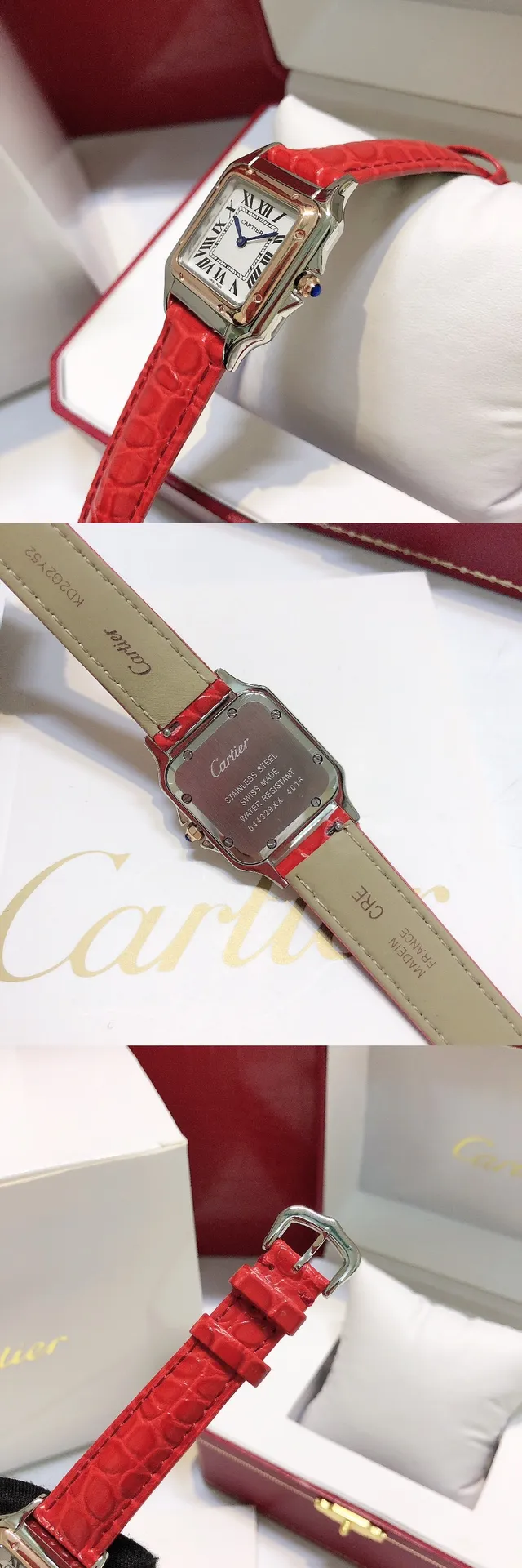 【High-end replica】💰1240! Cartier Panthère de Cartier cheetah watch, gorgeous and unruly, is the aesthetic style conveyed by Panthère de Cartier cheetah. Its lines are smooth, charming, soft and docile on the wrist, as if dancing on the skin. The unique shape highlights a mature, elegant, confident and attractive female image. The case is one-piece, 27mm medium size, equipped with original Swiss quartz movement, 316L stainless steel case, American high-gloss alligator leather strap, crown inlaid with a synthetic blue spinel, silver-plated dial, sword-shaped blue steel hands, 100% waterproof "MX real shot"