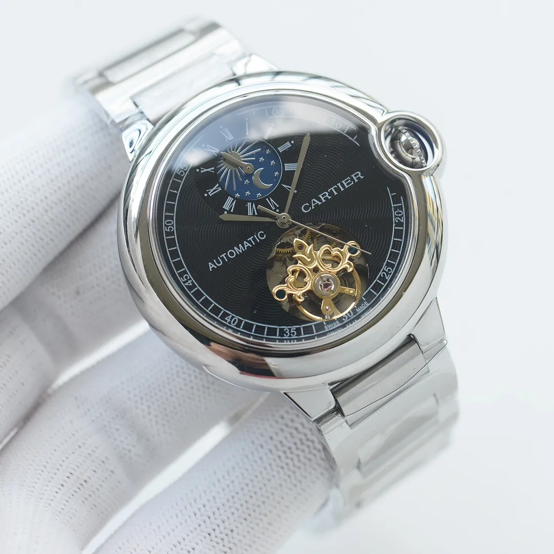 【Foreign Trade Import】💰1440! Cartier-CARTIER (upgraded version waterproof to a depth of 10 meters) new blue balloon men's mechanical bowl watch, using imported fully automatic mechanical movement, 316 stainless steel case, super mineral glass mirror, sword-shaped hands (316 stainless steel four-piece set) 316 steel belt, imported Italian cowhide, table diameter 44/12mm
