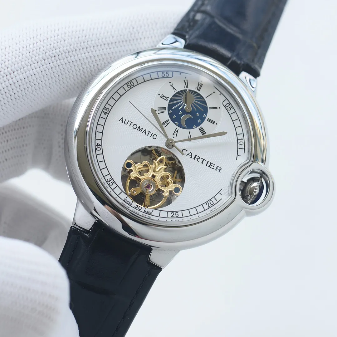 【Foreign Trade Import】💰1440! Cartier-CARTIER (upgraded version waterproof to a depth of 10 meters) new blue balloon men's mechanical bowl watch, using imported fully automatic mechanical movement, 316 stainless steel case, super mineral glass mirror, sword-shaped hands (316 stainless steel four-piece set) 316 steel belt, imported Italian cowhide, table diameter 44/12mm