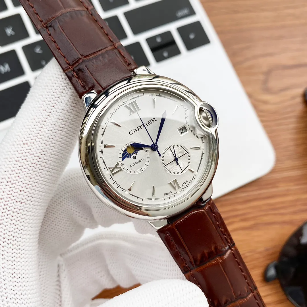 【Foreign trade import】💰1360! Cartier-CARTIER Type: Men's watch Case: 316 stainless steel (excellent workmanship) Strap: Imported calfskin/316 stainless steel (two options available) Movement: Advanced customized fully automatic mechanical movement (stable travel time) Material: Advanced reinforced coating mirror Size: diameter 42mm, thickness 13mm