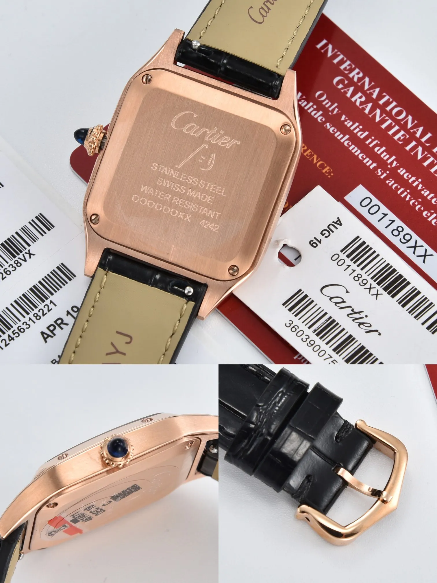 [High-end replica] 💰1120 yuan each! Cartier Santos ultra-thin Dumont series watches, matching watches for couples, unisex models 👫 The workmanship quality of the Taiwan factory is outstanding! Deeply waterproof 👍 Case: 316L stainless steel 3-piece case Glass: Sapphire 💎 crystal mirror Movement: Swiss imported 🇨🇭Swiss quartz Text: Classic Roman numerals, charcoal black, champagne color, sword-shaped blue steel hands Strap: Italian imported first layer 🐂 calfskin strap Buckle: Stainless steel original pin buckle 👍 style buckle Color: dark green blue black gray red Case size: Male (32 mm wide and 43 mm long) Female (28 mm wide and 38 mm long) Thickness: 7 mm.