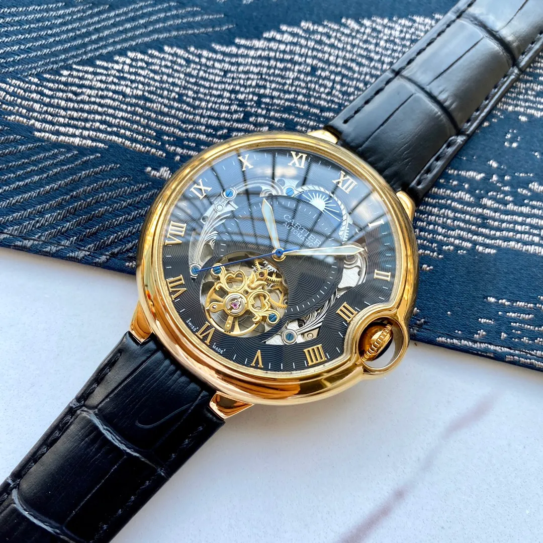 【Foreign trade import】💰1360! Cartier (Exquisite and wise work) [Exquisite workmanship] 🎈🎈 Type: Exquisite men's watch (more excellent) Full stainless steel case material Strap: Made of genuine cowhide strap (more comfortable) Movement: Top mechanical movement (stable) [Persistence] Material: Mineral glass mirror (wear-resistant) Best style Exquisite luxury gift Best gift for your lover Size: Male diameter 42mm, thickness 12mm, high-definition real shot! quality assurance!