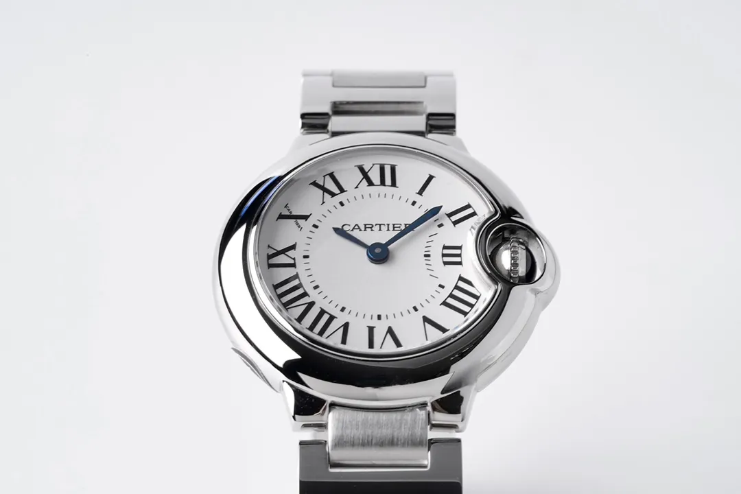 AF's most beautiful replica Cartier 28mm small blue balloon W69010Z4 ladies watch! The best one to one reproduction! Extremely exquisite and full of authentic charm! It is a super replica that is difficult to tell whether it is authentic or fake without removing the back cover! AF at all costs! Upgrade and optimize! It adopts Swiss Langda's ""special custom quartz movement"" and changes the size of the needle axis! The original needle can be shared! The appearance is exactly the same as the original product! It is not a fake at first glance like other manufacturers in the market! Refined case and strap! The crown is inlaid with an original spinel, and the original silver-plated Pearlescent dial, Roman numerals, original sword-shaped blue steel hands, sapphire fish-eye water drop mirror, exquisite crescent mouth! The details are unparalleled! At the same time, it has upgraded to a new original authentic tag with one size! No matter the price! The appearance is good! There are not many copies of the same model on the market! First come first!