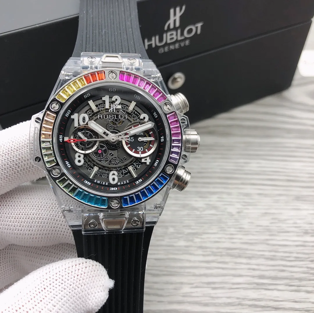 【Top Replica】💰Private chat! Hublot HUBLOT Hublot A42 watch is the best replica of the year - Hublot BIG BANG series 411.JX.4802.RT "fully transparent watch" [Excellent details] 1. Restore the hollow layout of the dragons and phoenixes behind the authentic dial, 2. Use the same acrylic plexiglass as the original for ultimate cloning - completing the impossible task. This material not only has high hardness, but also has excellent physical properties such as corrosion resistance and wear resistance. High-definition scratch-resistant sapphire 💎 glass [Movement function] The diameter of the watch is 45mm. The enhanced version of the chronograph 7750 movement is used to modify the original HUB.1242 core to achieve all functions consistent with formal wear. [Strive for excellence] Go all out, check every level, and try our best to restore every detail of the authentic product while ensuring a perfect "perspective sense". [Gift] Comes with a pair of natural rubber straps of the same style and different colors (can replace the original), the first "fully transparent masterpiece" in the replica industry