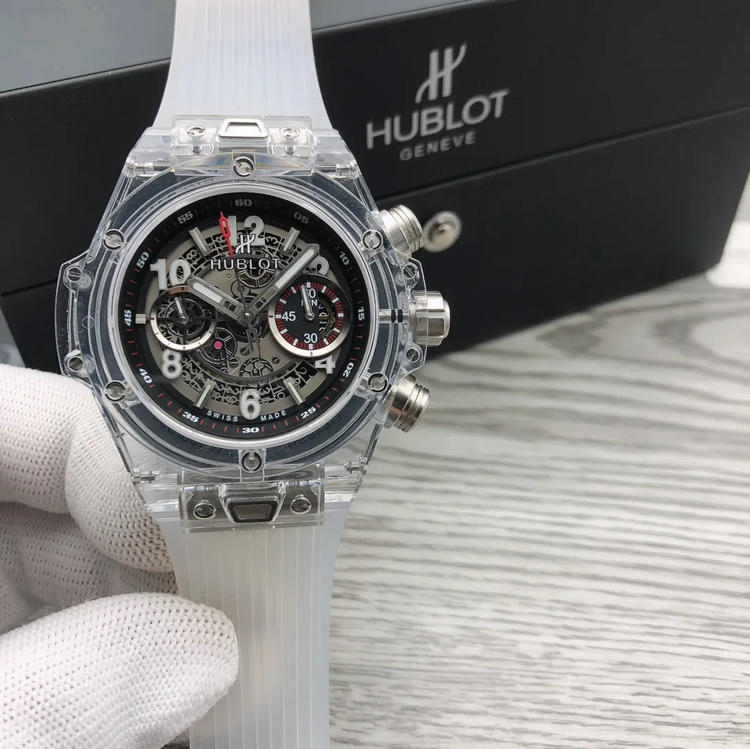 【Top Replica】💰Private chat! Hublot HUBLOT Hublot A42 watch is the best replica of the year - Hublot BIG BANG series 411.JX.4802.RT "fully transparent watch" [Excellent details] 1. Restore the hollow layout of the dragons and phoenixes behind the authentic dial, 2. Use the same acrylic plexiglass as the original for ultimate cloning - completing the impossible task. This material not only has high hardness, but also has excellent physical properties such as corrosion resistance and wear resistance. High-definition scratch-resistant sapphire 💎 glass [Movement function] The diameter of the watch is 45mm. The enhanced version of the chronograph 7750 movement is used to modify the original HUB.1242 core to achieve all functions consistent with formal wear. [Strive for excellence] Go all out, check every level, and try our best to restore every detail of the authentic product while ensuring a perfect "perspective sense". [Gift] Comes with a pair of natural rubber straps of the same style and different colors (can replace the original), the first "fully transparent masterpiece" in the replica industry