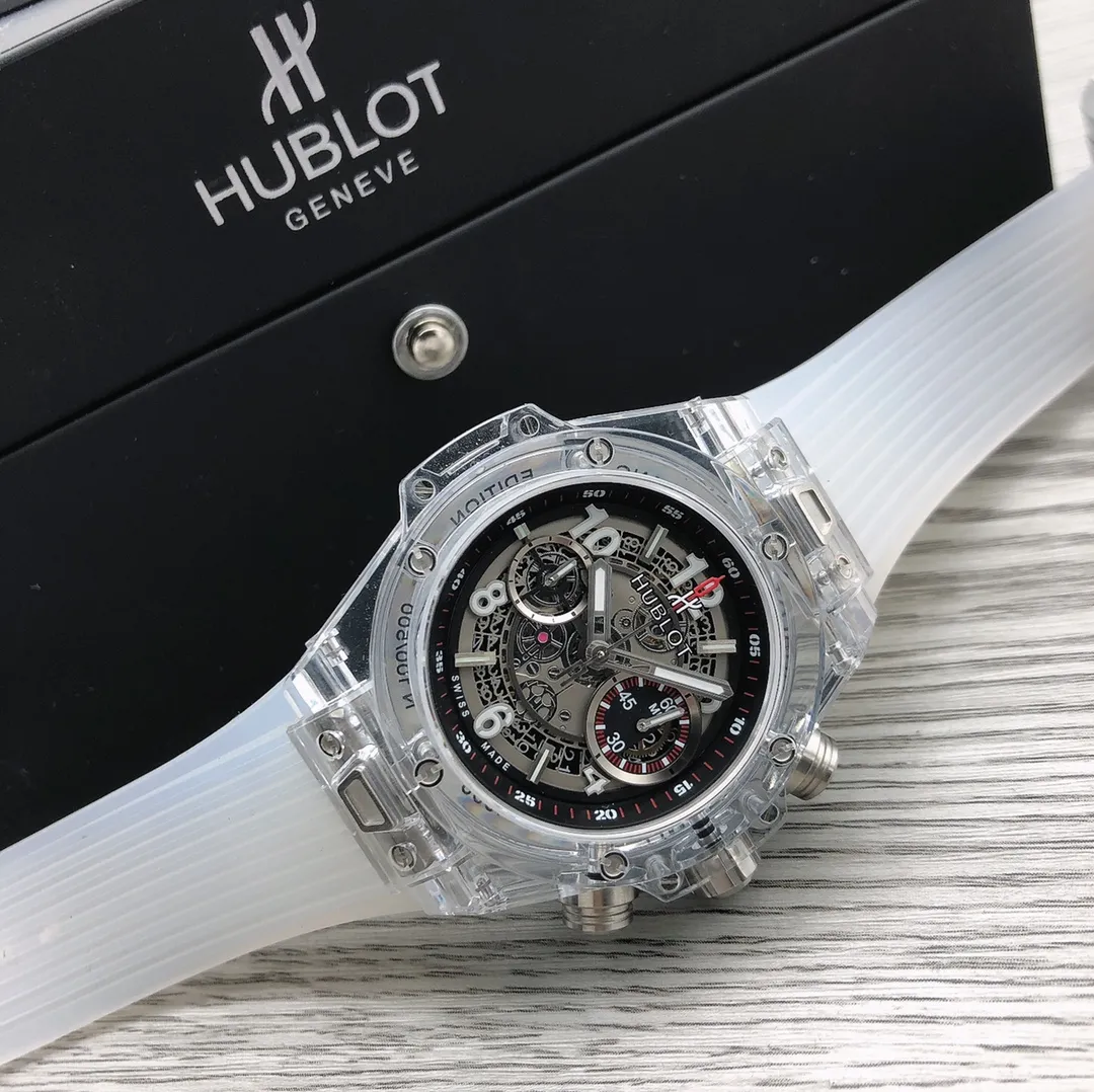 【Top Replica】💰Private chat! Hublot HUBLOT Hublot A42 watch is the best replica of the year - Hublot BIG BANG series 411.JX.4802.RT "fully transparent watch" [Excellent details] 1. Restore the hollow layout of the dragons and phoenixes behind the authentic dial, 2. Use the same acrylic plexiglass as the original for ultimate cloning - completing the impossible task. This material not only has high hardness, but also has excellent physical properties such as corrosion resistance and wear resistance. High-definition scratch-resistant sapphire 💎 glass [Movement function] The diameter of the watch is 45mm. The enhanced version of the chronograph 7750 movement is used to modify the original HUB.1242 core to achieve all functions consistent with formal wear. [Strive for excellence] Go all out, check every level, and try our best to restore every detail of the authentic product while ensuring a perfect "perspective sense". [Gift] Comes with a pair of natural rubber straps of the same style and different colors (can replace the original), the first "fully transparent masterpiece" in the replica industry