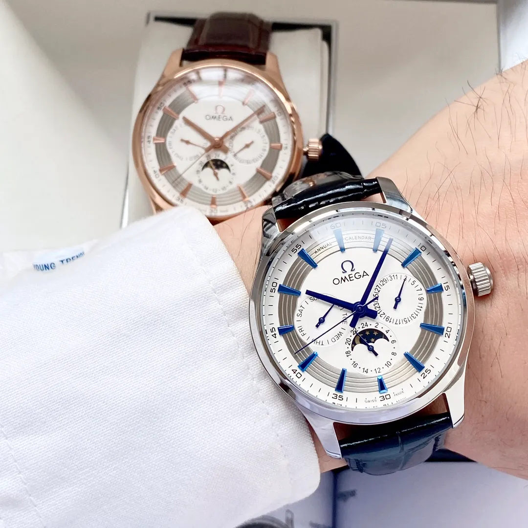 【High-end replica】💰1520! Omega-Omega men's watch equipped with imported fully automatic Citizen 8215 mechanical movement, wear-resistant and scratch-resistant sapphire mirror, 316L stainless steel case, genuine calfskin strap, fashionable design, business casual, size: diameter 40mm, thickness 12mm