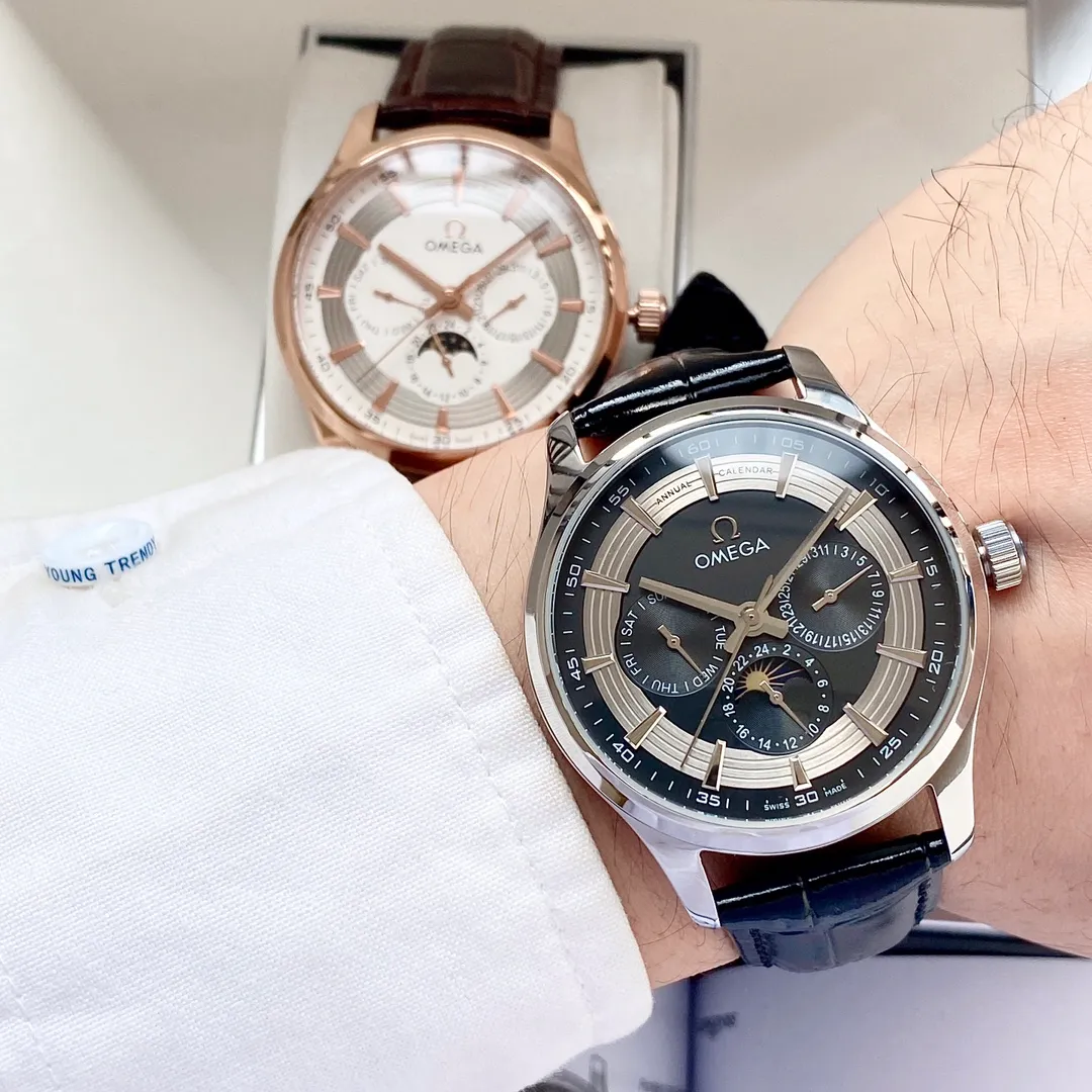【High-end replica】💰1520! Omega-Omega men's watch equipped with imported fully automatic Citizen 8215 mechanical movement, wear-resistant and scratch-resistant sapphire mirror, 316L stainless steel case, genuine calfskin strap, fashionable design, business casual, size: diameter 40mm, thickness 12mm