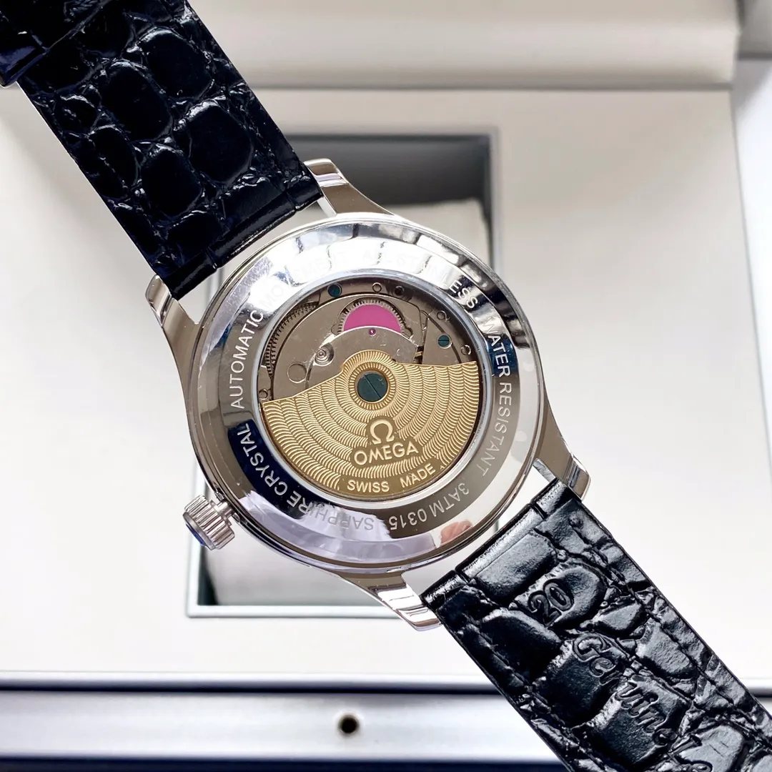 【High-end replica】💰1520! Omega-Omega men's watch equipped with imported fully automatic Citizen 8215 mechanical movement, wear-resistant and scratch-resistant sapphire mirror, 316L stainless steel case, genuine calfskin strap, fashionable design, business casual, size: diameter 40mm, thickness 12mm
