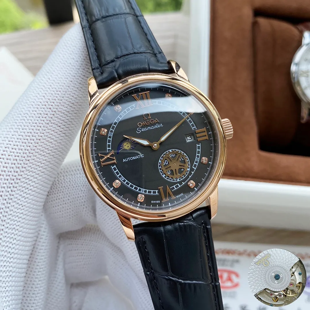 【Foreign trade import】💰1200! Omega's premium men's watch has four separate hands and a moon phase design. It is exquisite in craftsmanship, original, noble and gentlemanly. Using fully automatic mechanical movement, top-grade 316 stainless steel case, imported calfskin strap, mineral super mirror, size 40-13