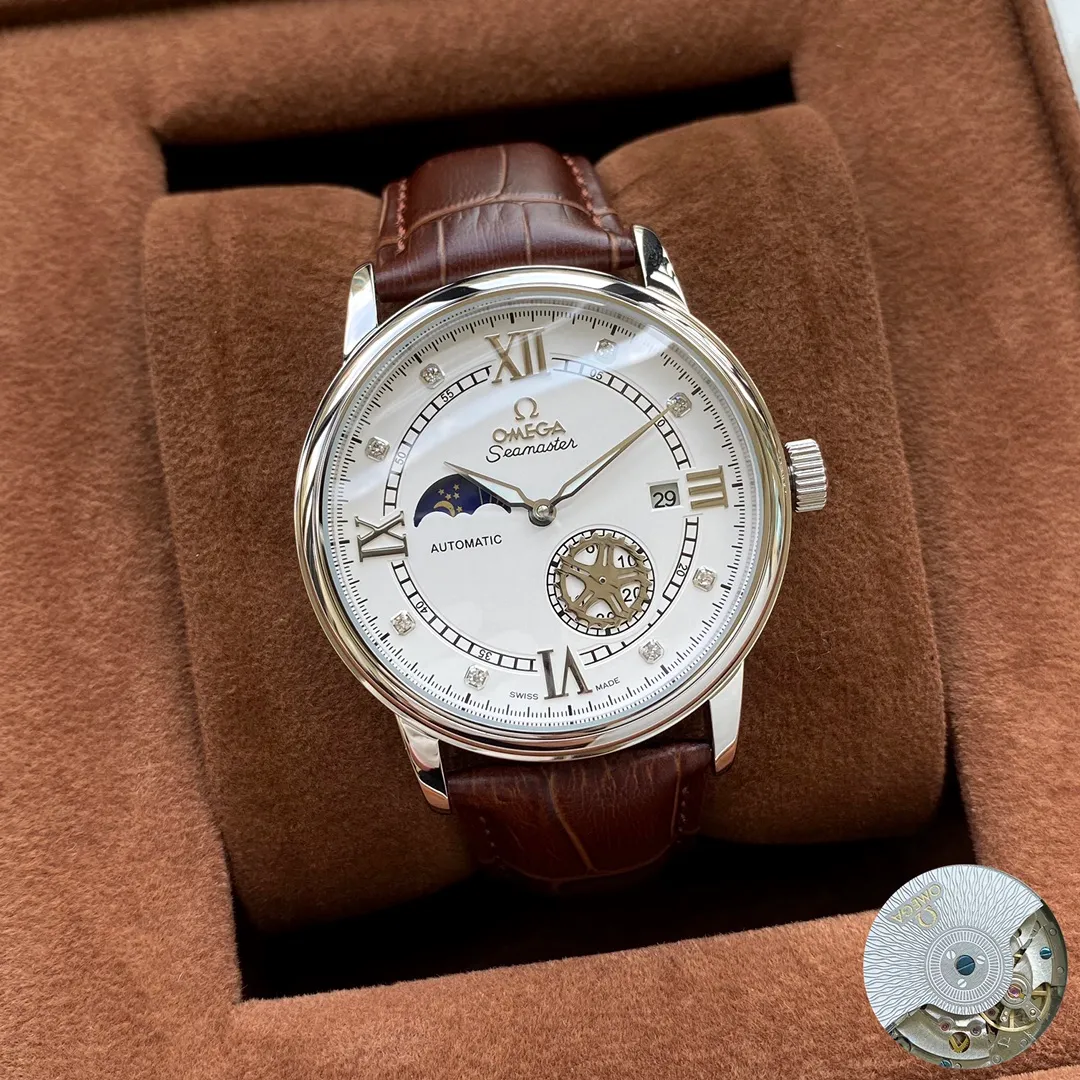 【Foreign trade import】💰1200! Omega's premium men's watch has four separate hands and a moon phase design. It is exquisite in craftsmanship, original, noble and gentlemanly. Using fully automatic mechanical movement, top-grade 316 stainless steel case, imported calfskin strap, mineral super mirror, size 40-13