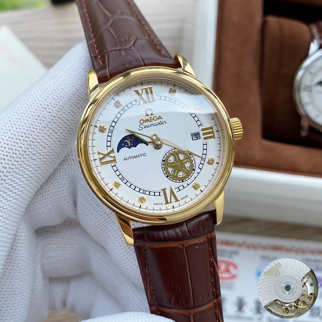 【Foreign trade import】💰1200! Omega's premium men's watch has four separate hands and a moon phase design. It is exquisite in craftsmanship, original, noble and gentlemanly. Using fully automatic mechanical movement, top-grade 316 stainless steel case, imported calfskin strap, mineral super mirror, size 40-13