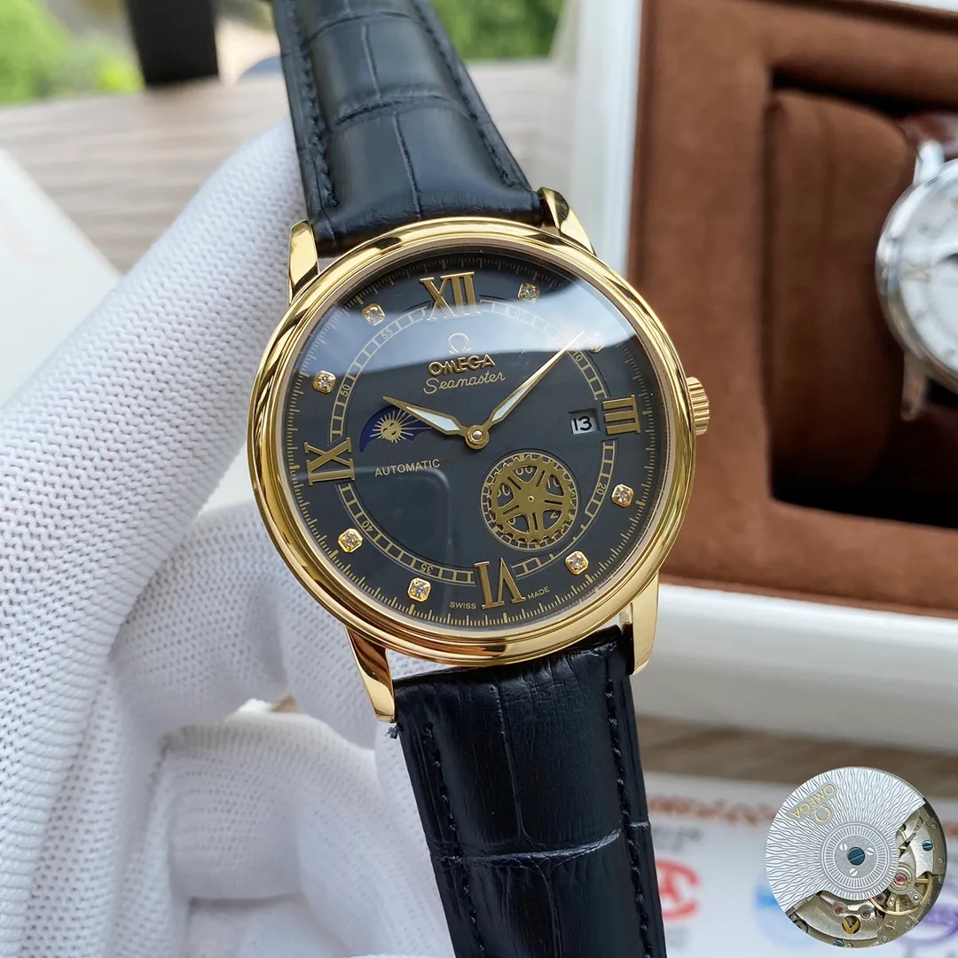 【Foreign trade import】💰1200! Omega's premium men's watch has four separate hands and a moon phase design. It is exquisite in craftsmanship, original, noble and gentlemanly. Using fully automatic mechanical movement, top-grade 316 stainless steel case, imported calfskin strap, mineral super mirror, size 40-13