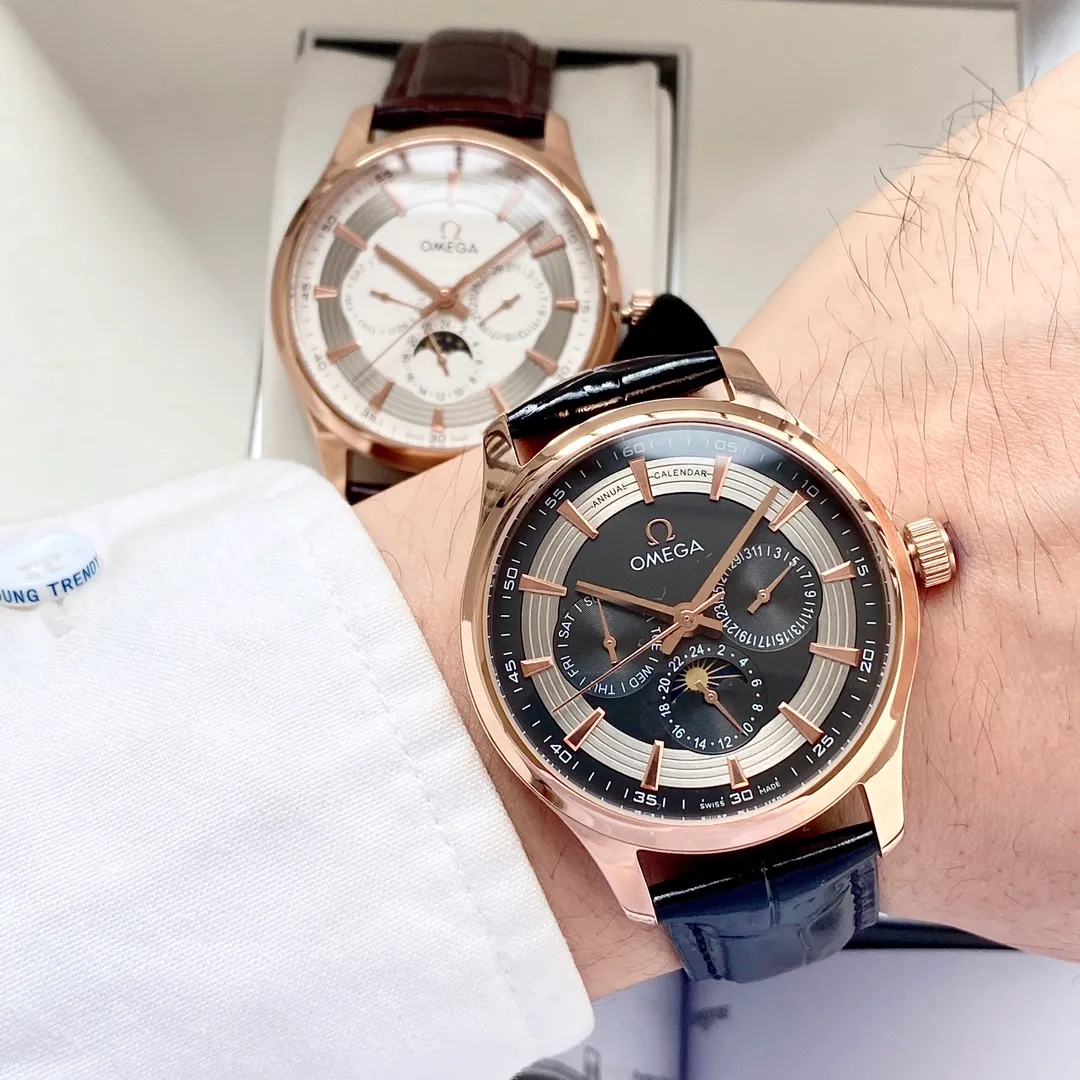 【High-end replica】💰1520! Omega-Omega men's watch equipped with imported fully automatic Citizen 8215 mechanical movement, wear-resistant and scratch-resistant sapphire mirror, 316L stainless steel case, genuine calfskin strap, fashionable design, business casual, size: diameter 40mm, thickness 12mm