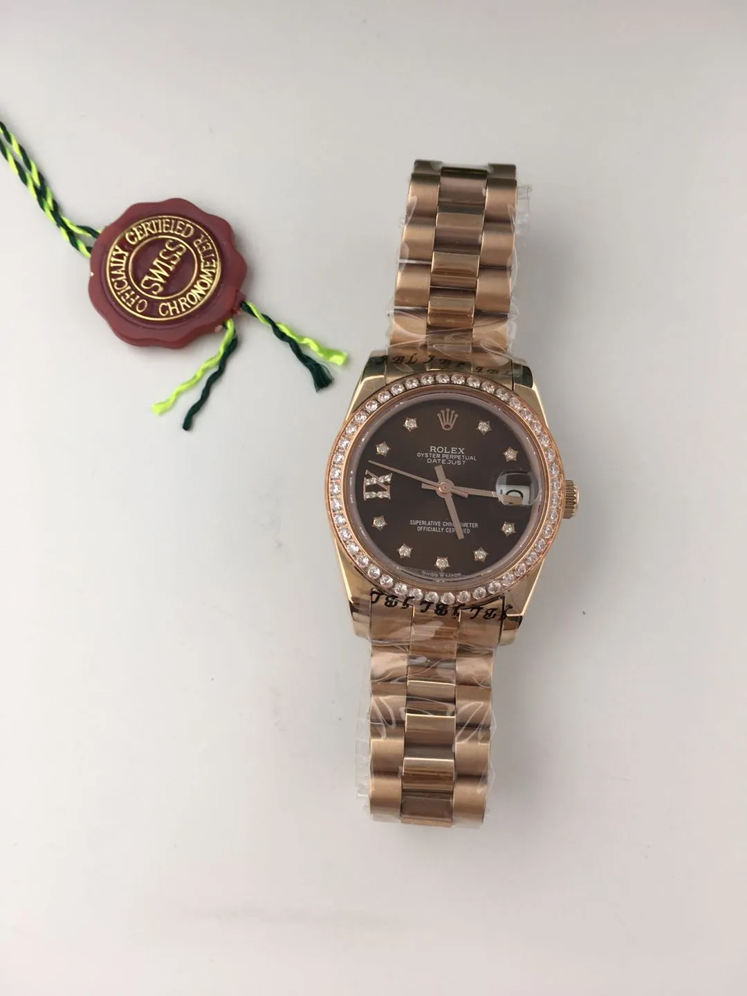 【Foreign Trade Import】💰1300 each! Rolex casual business fashion ladies mechanical watch. Five-star diamond characters embellish the dial, shining brightly and uniquely. The diamond-encrusted watch frame makes it even more feminine and elegant!