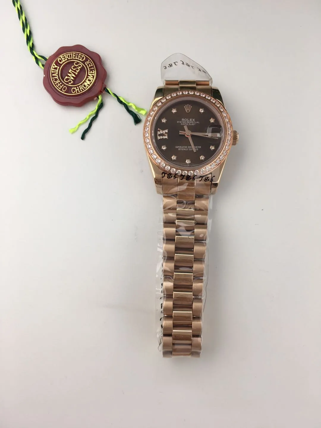 【Foreign Trade Import】💰1300 each! Rolex casual business fashion ladies mechanical watch. Five-star diamond characters embellish the dial, shining brightly and uniquely. The diamond-encrusted watch frame makes it even more feminine and elegant!