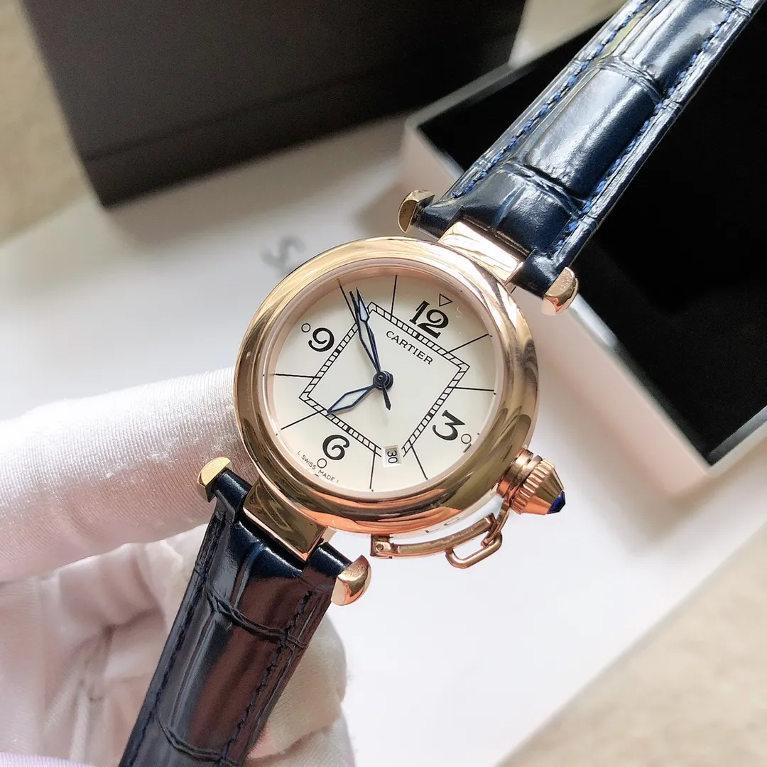 【Foreign trade import】💰960! Cartier's latest PASHADECARTIER Cartier 2021 #Pasha series watch, round within a square, 35mm watch, imported Swiss quartz movement, 316L stainless steel case, Italian calfskin strap, tempered steel blue hands, size 35mm