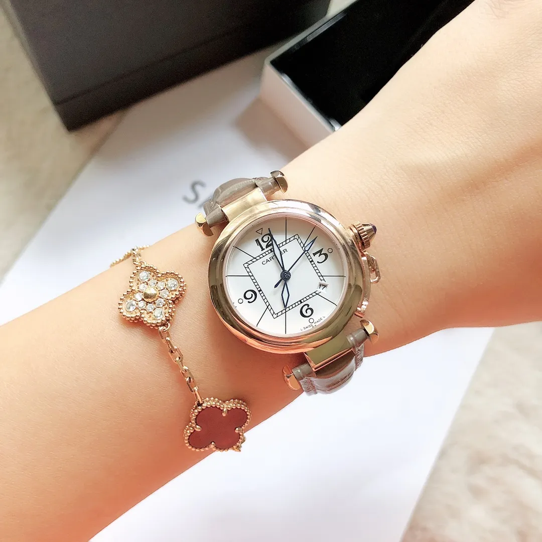 【Foreign trade import】💰960! Cartier's latest PASHADECARTIER Cartier 2021 #Pasha series watch, round within a square, 35mm watch, imported Swiss quartz movement, 316L stainless steel case, Italian calfskin strap, tempered steel blue hands, size 35mm