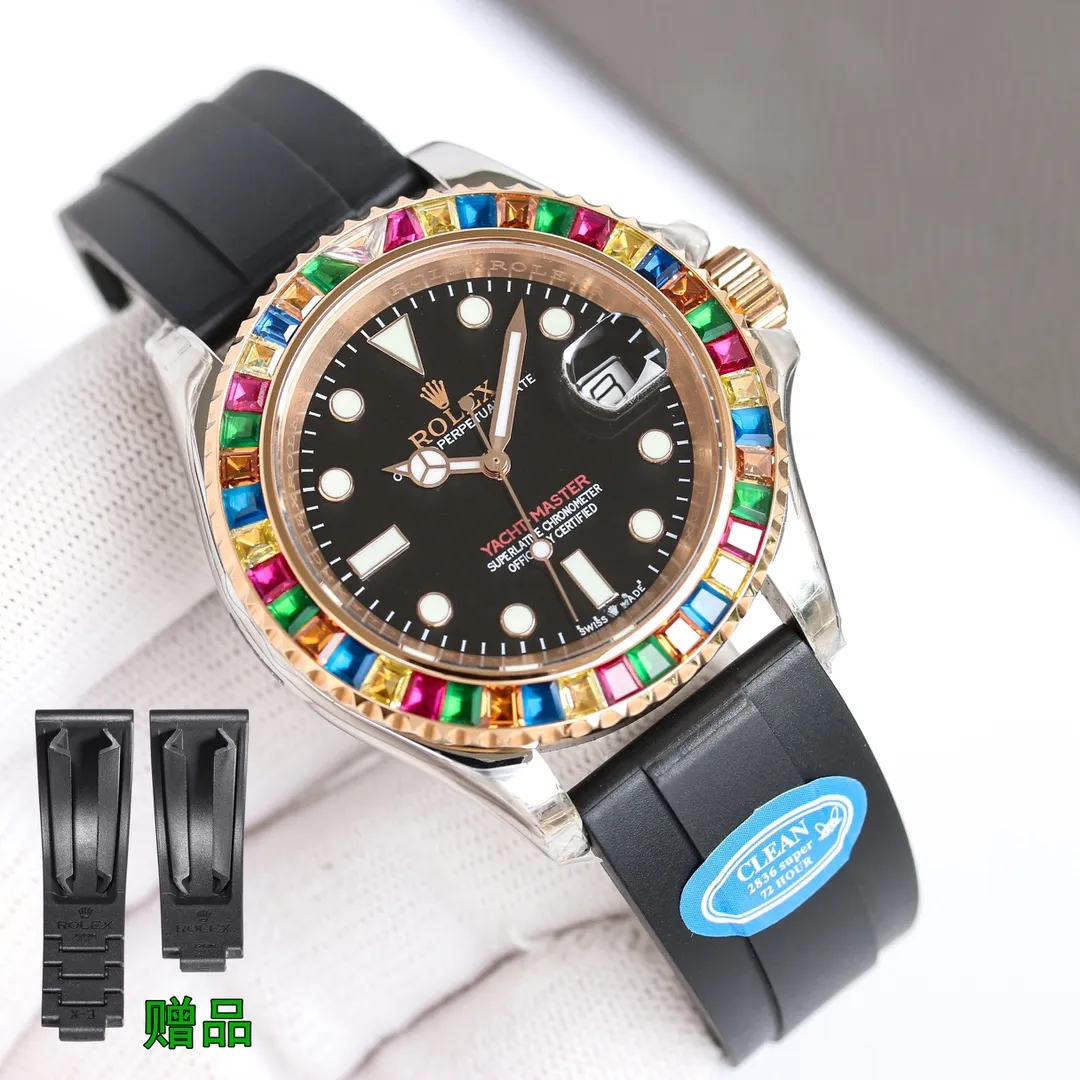 New product, new, new, new, C factory clean, the most cost-effective, popular style, Rolex Yacht-Master Candy Ring 40mm Series Rainbow Yacht ① Corrected time setting direction, instantaneous calendar, consistent with the original version; ② Exclusively customized 2836 all-in-one machine movement; ③ Upgraded original substitute grade tape, containing memory steel sheet, size, softness and hardness, material, workmanship details, new upgrade and simultaneous genuine product; Factory C is clean, produced, and must be high-quality. Every extreme detail is developed with sincerity. The button fine-tuning function is the same as the original version; the watch code is F632118, and the watch buckle code is w5T.