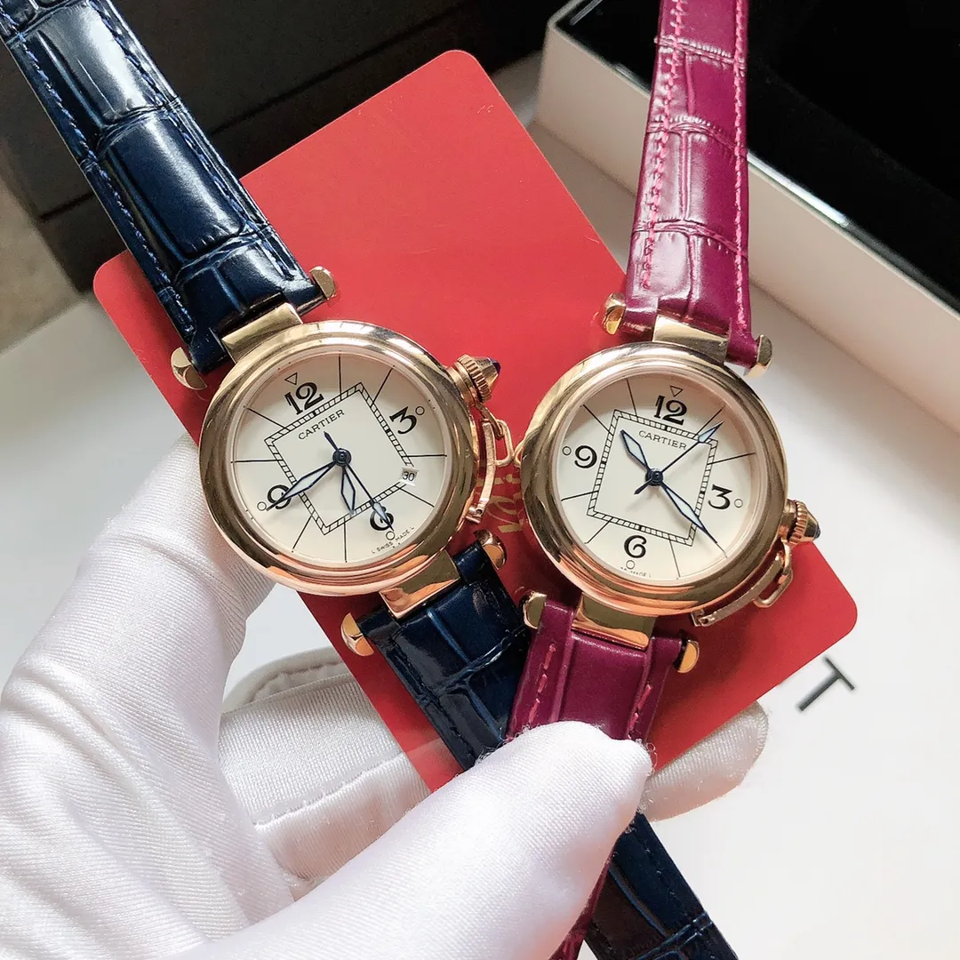 【Foreign trade import】💰960! Cartier's latest PASHADECARTIER Cartier 2021 #Pasha series watch, round within a square, 35mm watch, imported Swiss quartz movement, 316L stainless steel case, Italian calfskin strap, tempered steel blue hands, size 35mm