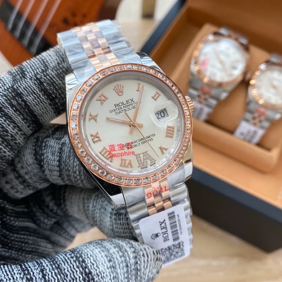 【Foreign Trade Import】💰2400 each! Rolex - ROLEX👑 Log New Color Couple Mechanical Watch Swiss 2836 Mechanical Movement Sapphire Glass Mirror 316L Stainless Steel Case Solid 5-Bead Steel Band Male 36mm 13mm Female 32mm 13mm